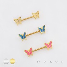 SPARKLING BUTTERFLY GLITTER CHARM NIPPLE RING 316L SURGICAL STEEL